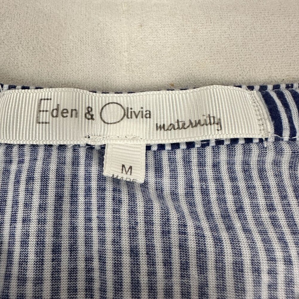 Eden & Olivia Maternity Top Blouse Medium Blue & White Stripe 3/4 Sleeve - Picture 3 of 5